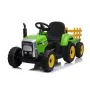 Groene 12-volt elektrische tractor en aanhangwagen voor kinderen met ...