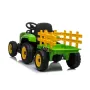 Groene 12-volt elektrische tractor en aanhangwagen voor kinderen met ...