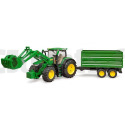 JOohn Deere 7R 350 Traktor mit Gabel und Doppelebenenanhänger Bruder 03155 BRUDER