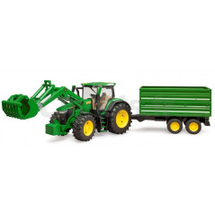 JOohn Deere 7R 350 Traktor mit Gabel und Doppelebenenanhänger Bruder 03155 03155