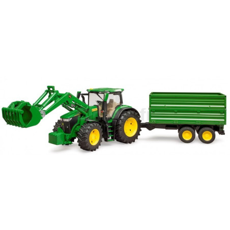 JOohn Deere 7R 350 tractor with fork and double level trailer Bruder 03155