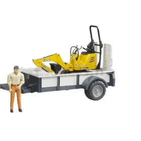 Remorque avec micro-pelle JCB 8010 CTS et ouvrier Bruder BRUDER