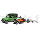 Land Rover Defender avec remorque Moto Neige Et Personnage Bruder 02594 BRUDER