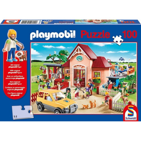 Puzzle Playmobil Chez Le Vétérinaire 100 Pièces Schmidt 56091