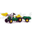 John Deere Pedal Tractor + Front Shovel + Rolly Toys Trailer 023110 ROLLY-TOYS