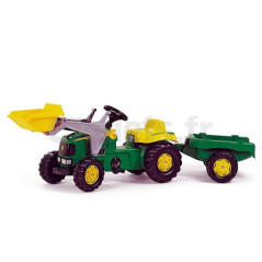 John Deere Pedal Tractor + Front Shovel + Rolly Toys Trailer 023110 023110