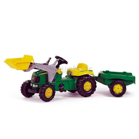 John Deere Pedal Tractor + Front Shovel + Rolly Toys Trailer 023110