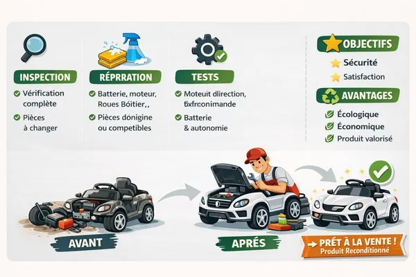 Préparation des produits occasions jouets, voitures électriques enfants Cjouets